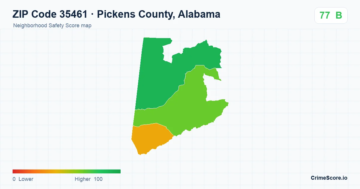 ZIP Code 35461 in Pickens County, Alabama neighborhood Safety Score map