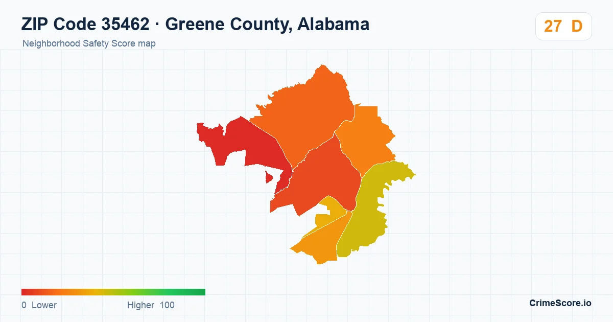 ZIP Code 35462 in Greene County, Alabama neighborhood Safety Score map