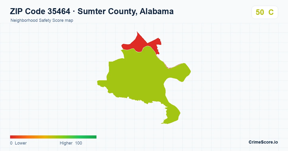 ZIP Code 35464 in Sumter County, Alabama neighborhood Safety Score map