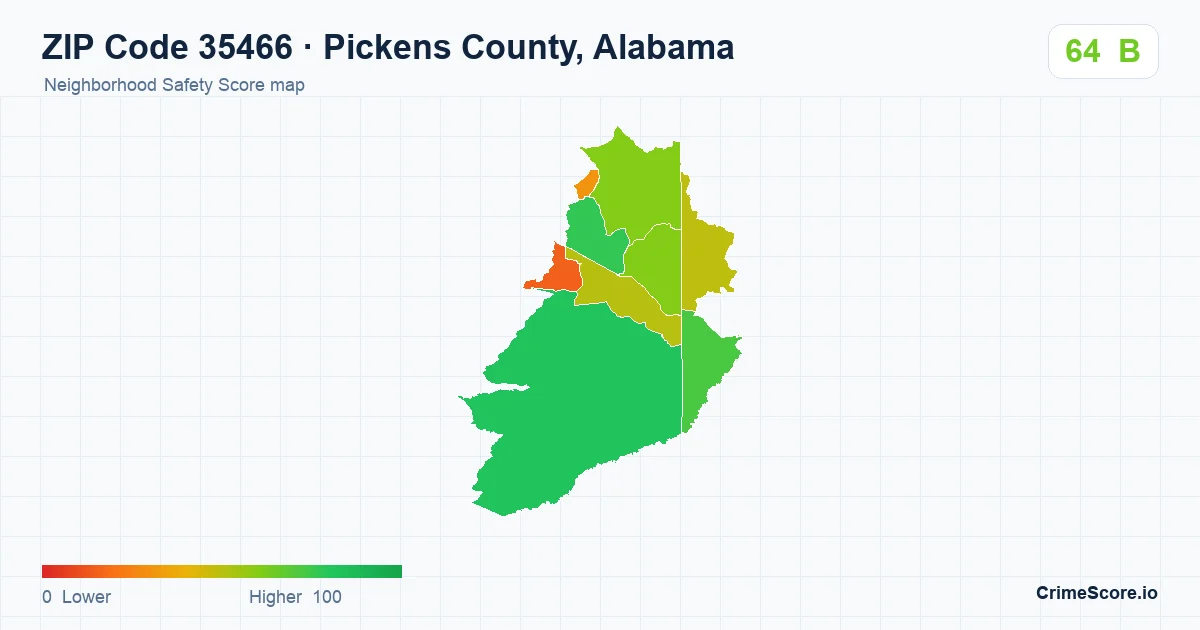 ZIP Code 35466 in Pickens County, Alabama neighborhood Safety Score map