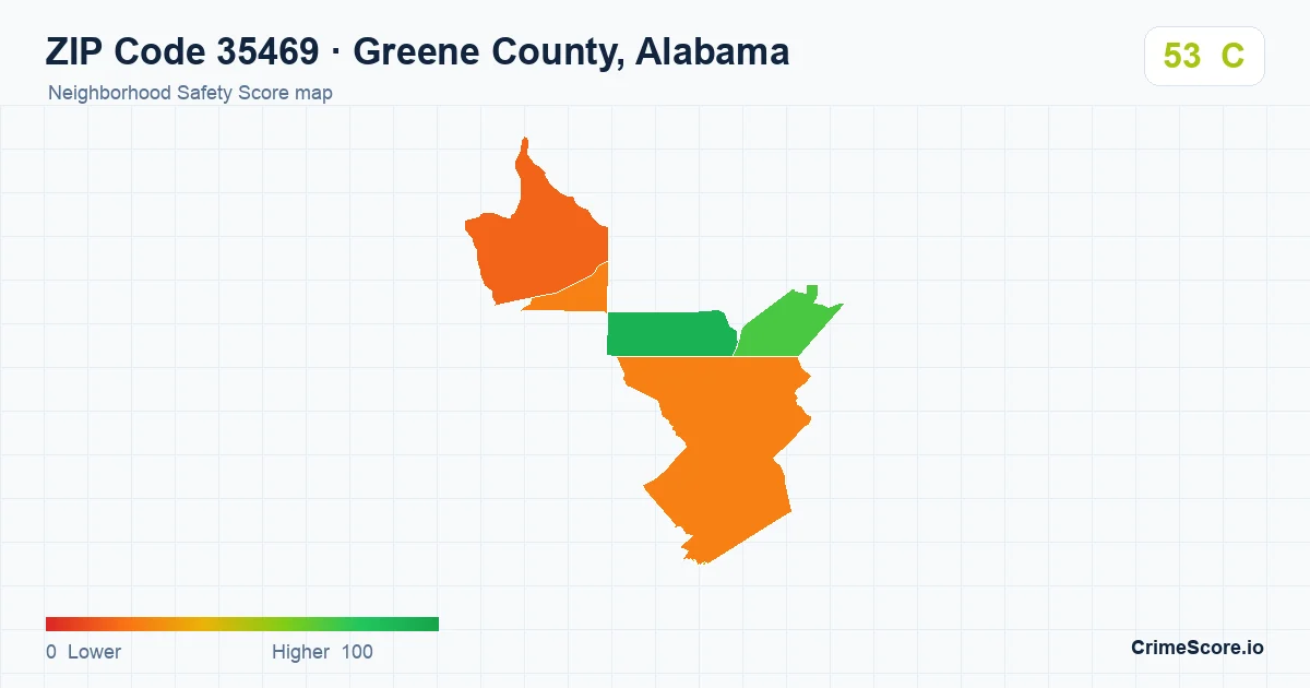 ZIP Code 35469 in Greene County, Alabama neighborhood Safety Score map