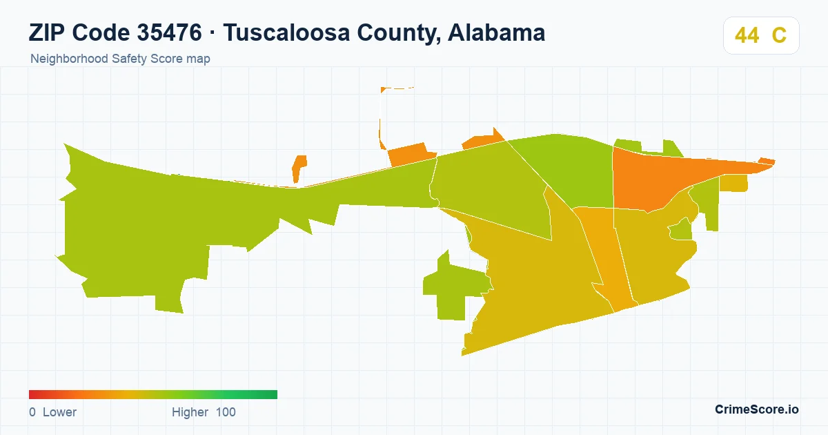 ZIP Code 35476 in Tuscaloosa County, Alabama neighborhood Safety Score map