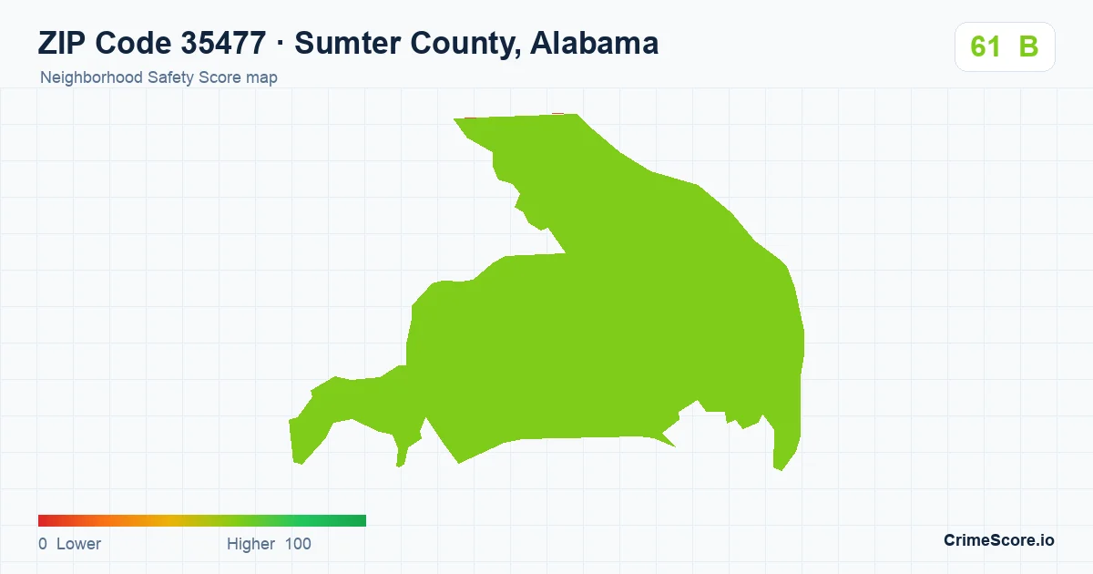 ZIP Code 35477 in Sumter County, Alabama neighborhood Safety Score map