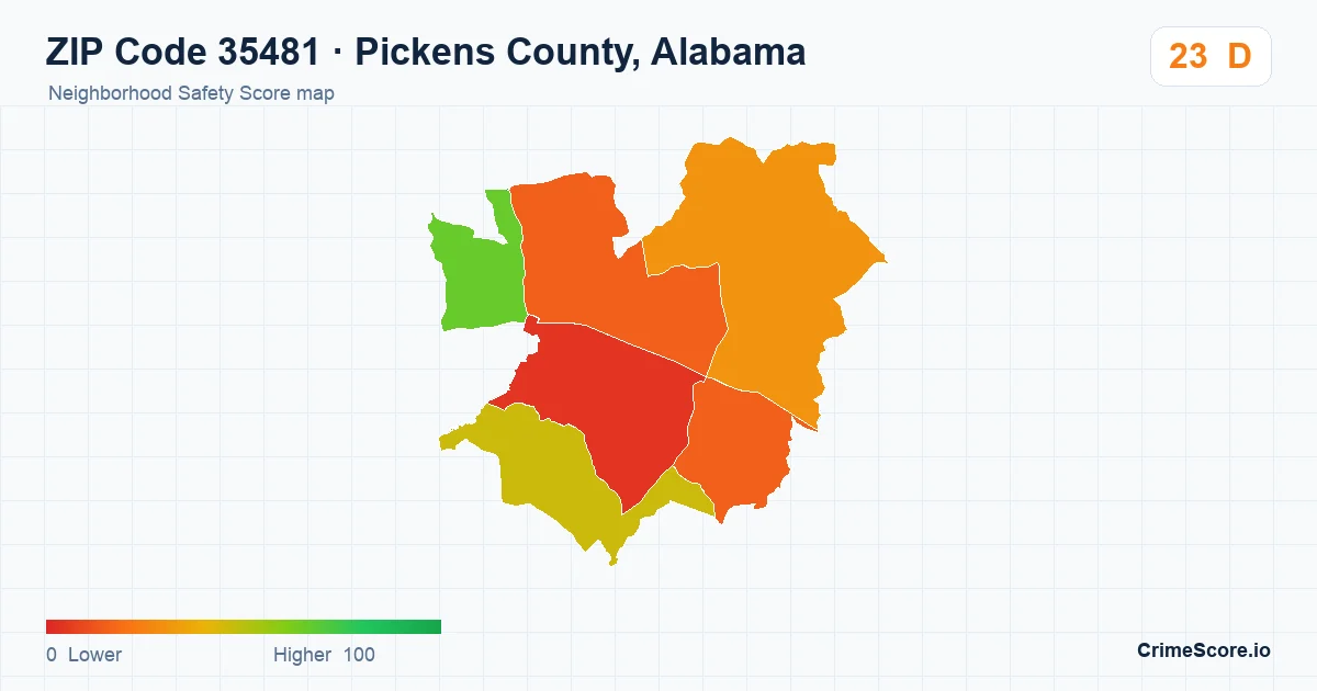 ZIP Code 35481 in Pickens County, Alabama neighborhood Safety Score map
