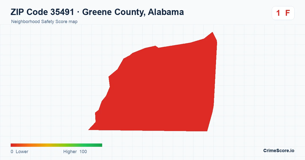 ZIP Code 35491 in Greene County, Alabama neighborhood Safety Score map