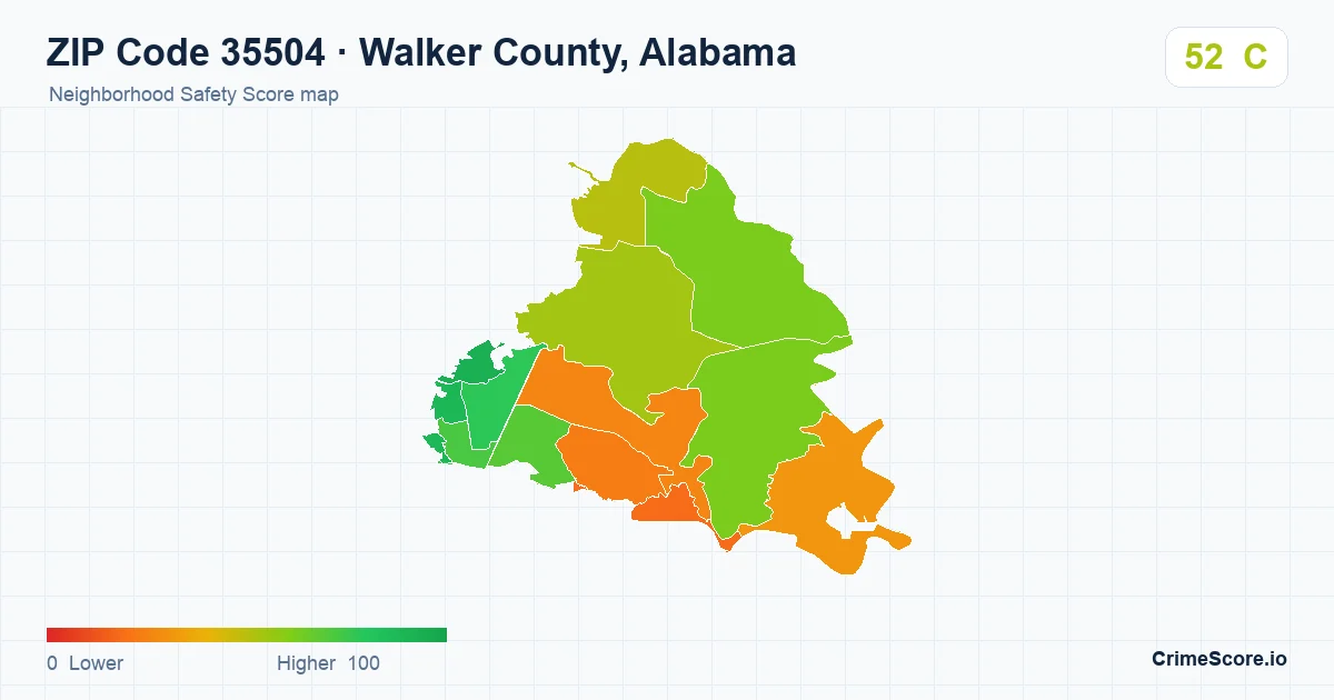 ZIP Code 35504 in Walker County, Alabama neighborhood Safety Score map