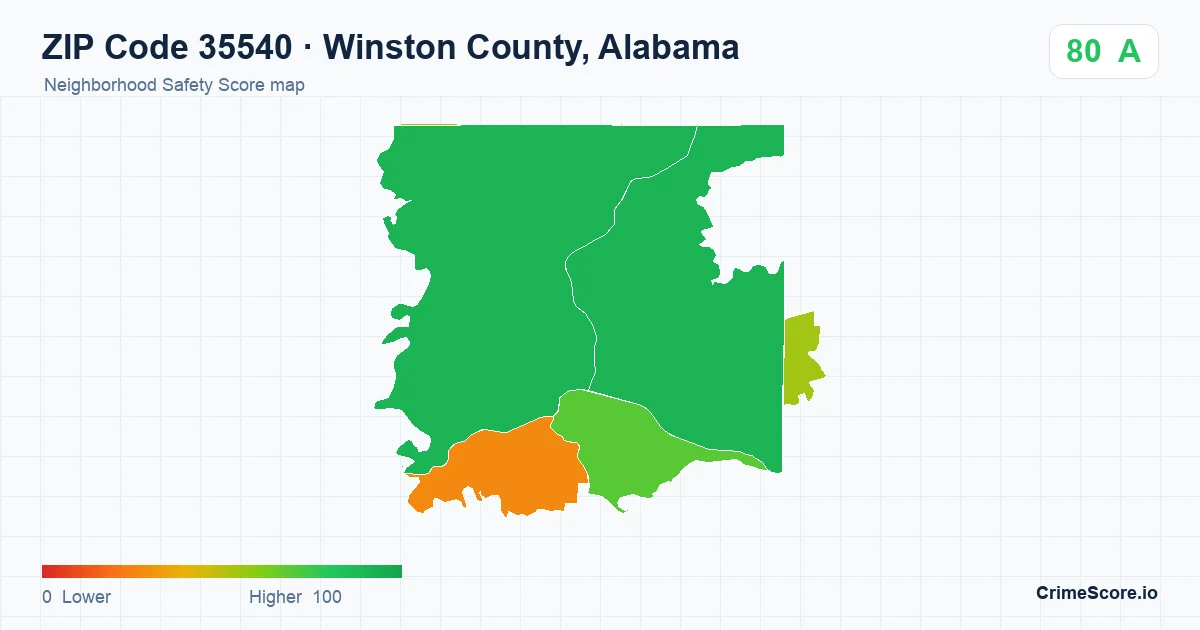 ZIP Code 35540 in Winston County, Alabama neighborhood Safety Score map