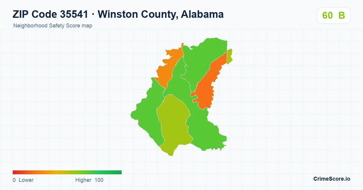 ZIP Code 35541 in Winston County, Alabama neighborhood Safety Score map