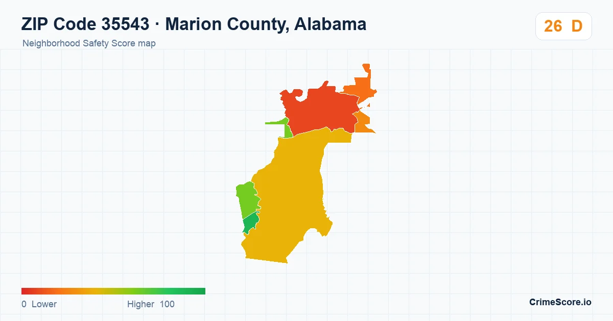 ZIP Code 35543 in Marion County, Alabama neighborhood Safety Score map
