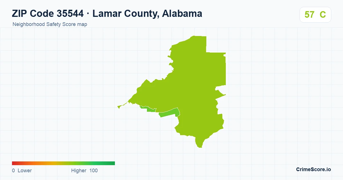 ZIP Code 35544 in Lamar County, Alabama neighborhood Safety Score map