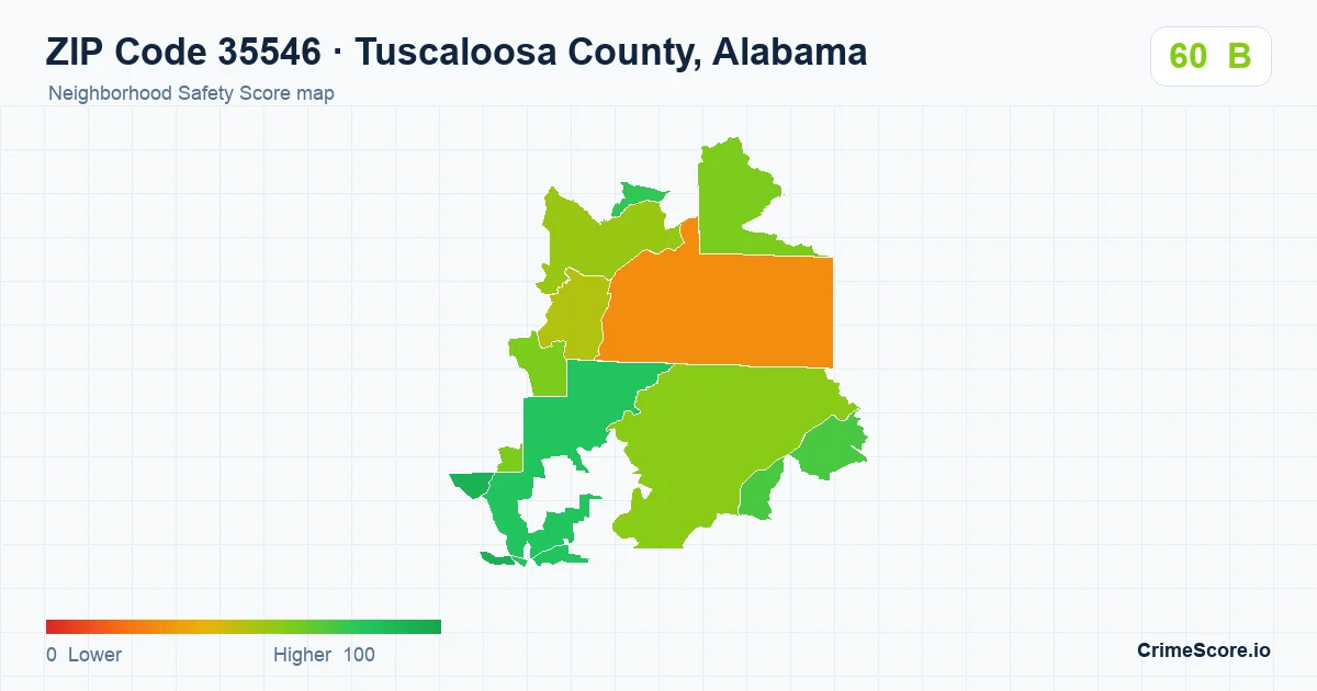 ZIP Code 35546 in Tuscaloosa County, Alabama neighborhood Safety Score map