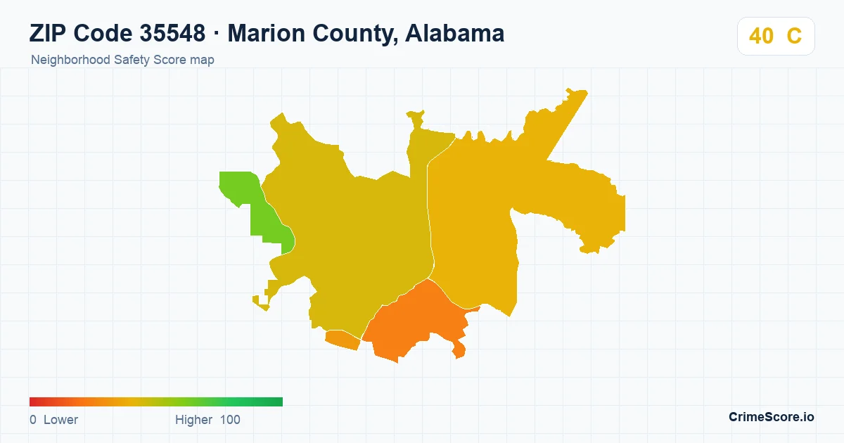 ZIP Code 35548 in Marion County, Alabama neighborhood Safety Score map