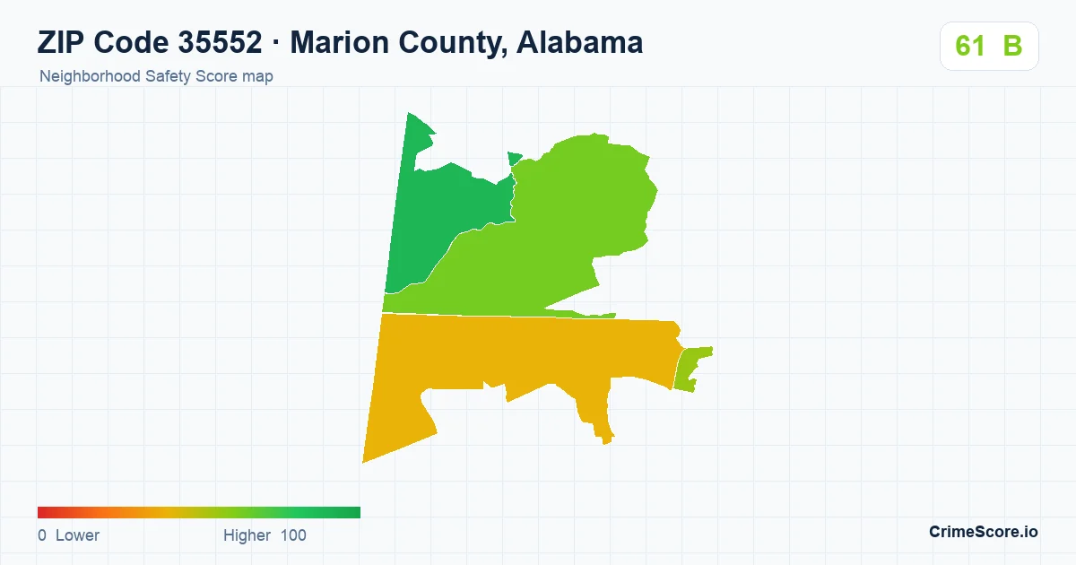 ZIP Code 35552 in Marion County, Alabama neighborhood Safety Score map