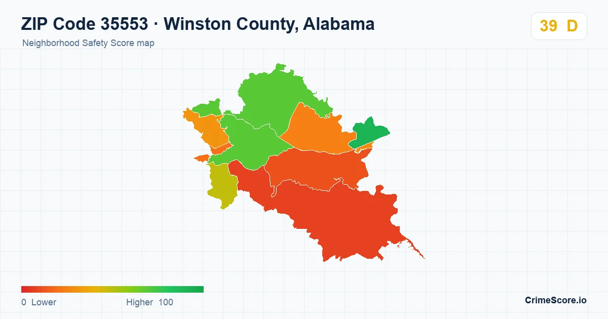 ZIP Code 35553 in Winston County, Alabama neighborhood Safety Score map