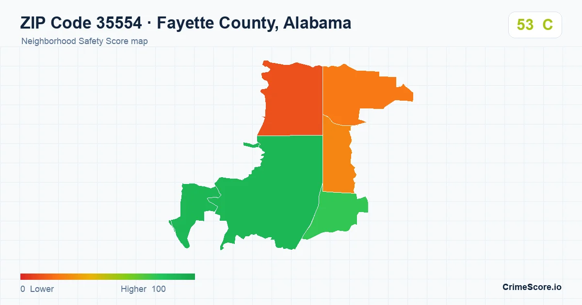 ZIP Code 35554 in Fayette County, Alabama neighborhood Safety Score map