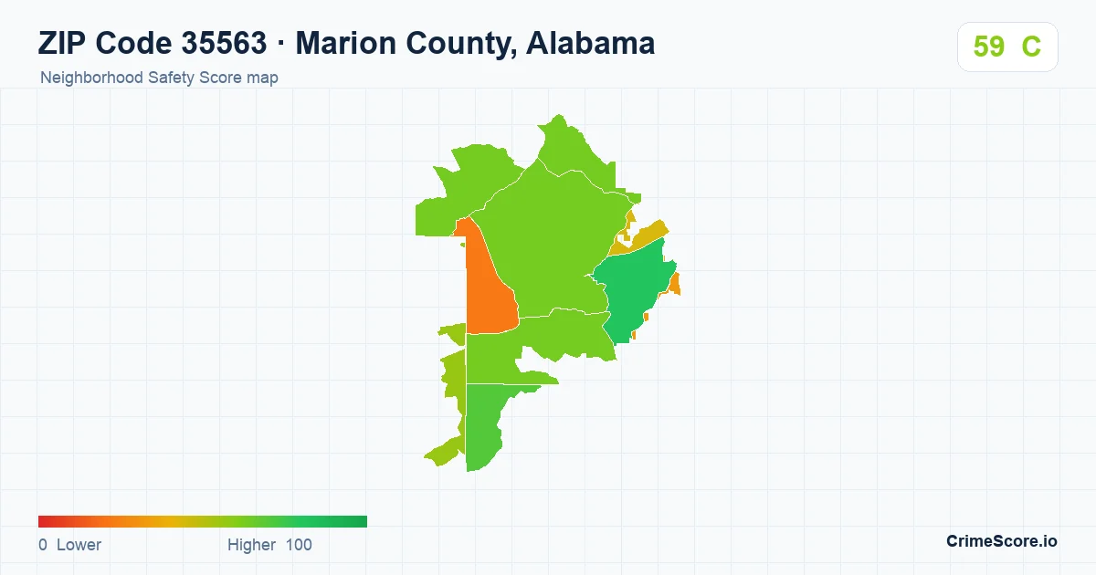 ZIP Code 35563 in Marion County, Alabama neighborhood Safety Score map