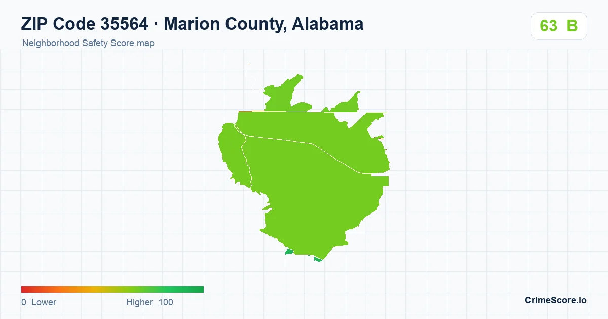 ZIP Code 35564 in Marion County, Alabama neighborhood Safety Score map