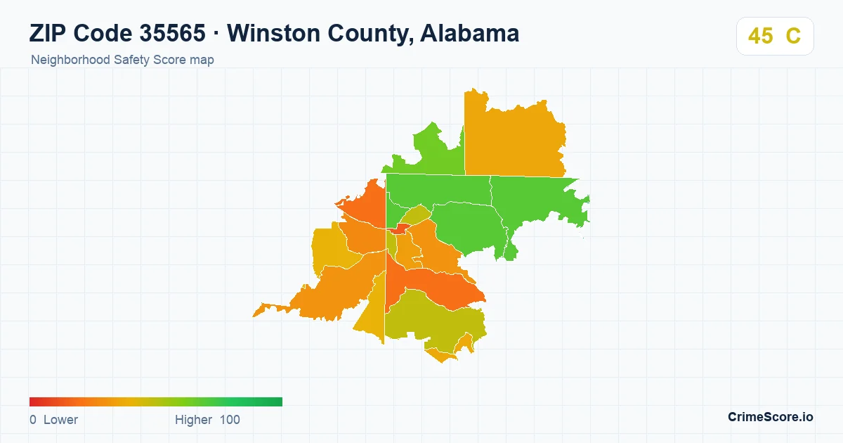 ZIP Code 35565 in Winston County, Alabama neighborhood Safety Score map