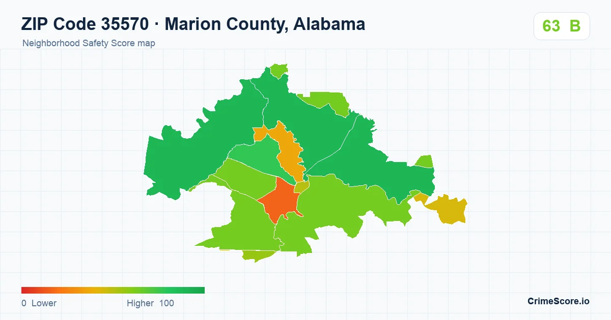 ZIP Code 35570 in Marion County, Alabama neighborhood Safety Score map