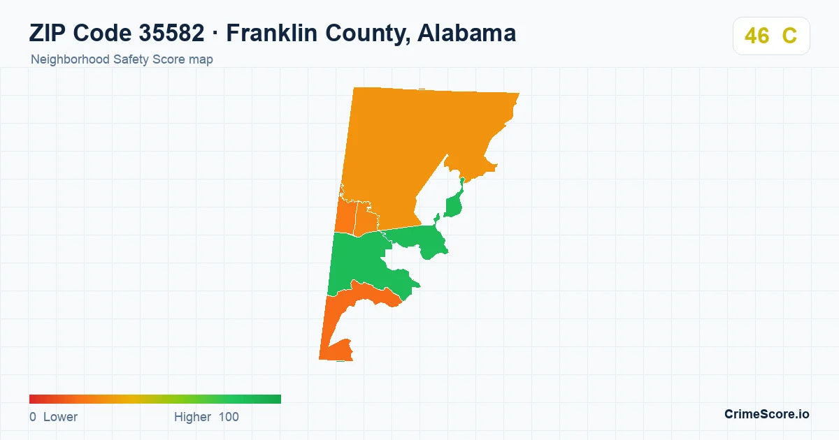 ZIP Code 35582 in Franklin County, Alabama neighborhood Safety Score map