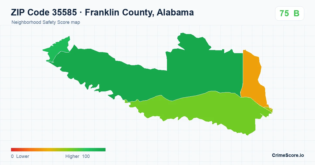 ZIP Code 35585 in Franklin County, Alabama neighborhood Safety Score map