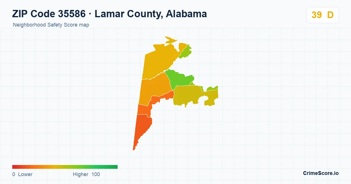 ZIP Code 35586 in Lamar County, Alabama neighborhood Safety Score map