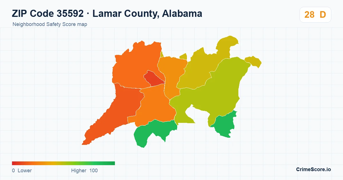 ZIP Code 35592 in Lamar County, Alabama neighborhood Safety Score map