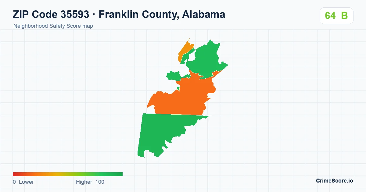 ZIP Code 35593 in Franklin County, Alabama neighborhood Safety Score map