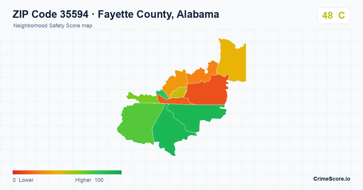 ZIP Code 35594 in Fayette County, Alabama neighborhood Safety Score map