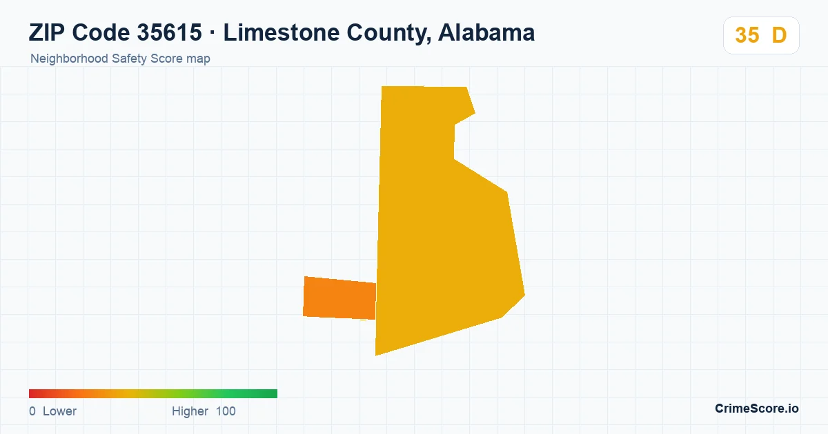 ZIP Code 35615 in Limestone County, Alabama neighborhood Safety Score map