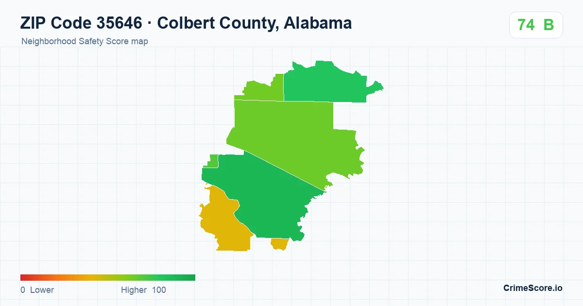 ZIP Code 35646 in Colbert County, Alabama neighborhood Safety Score map