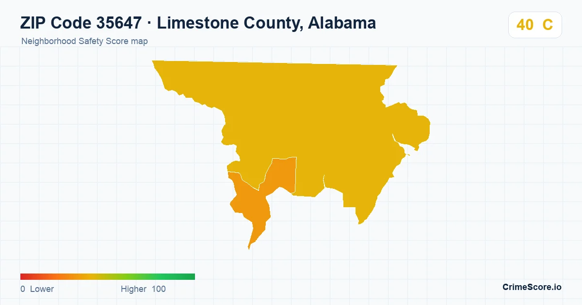ZIP Code 35647 in Limestone County, Alabama neighborhood Safety Score map