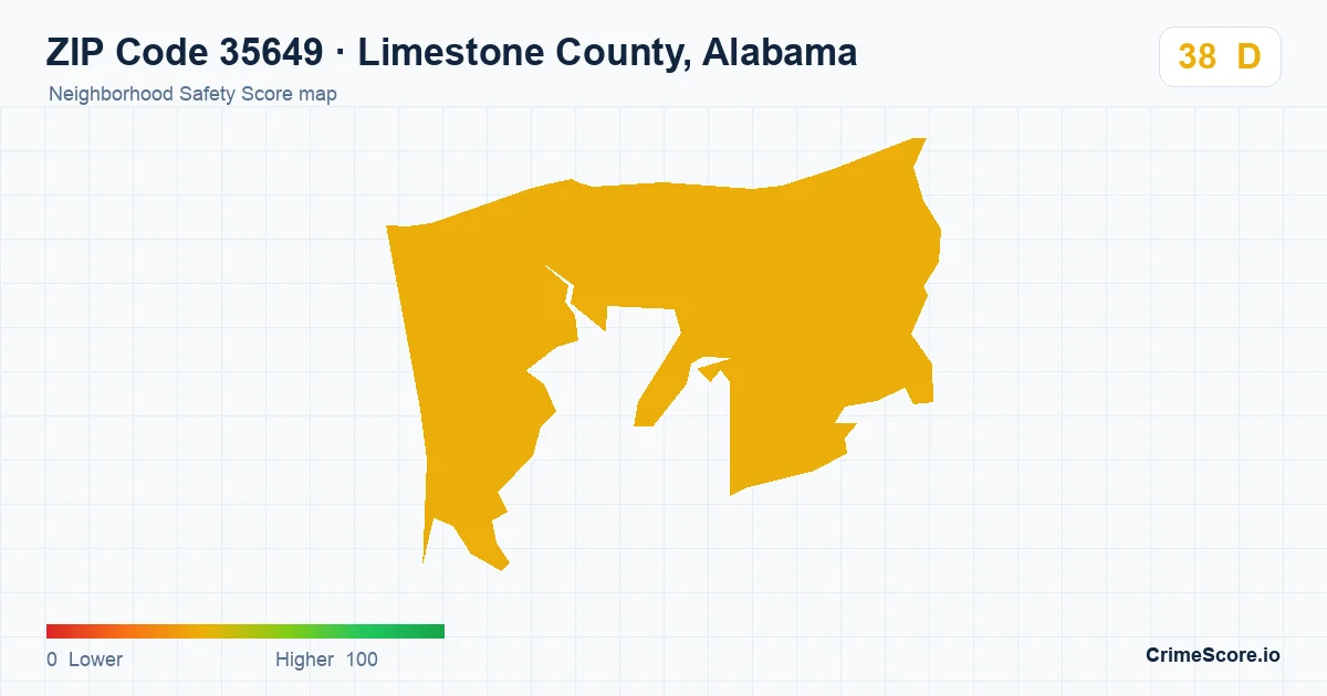 ZIP Code 35649 in Limestone County, Alabama neighborhood Safety Score map