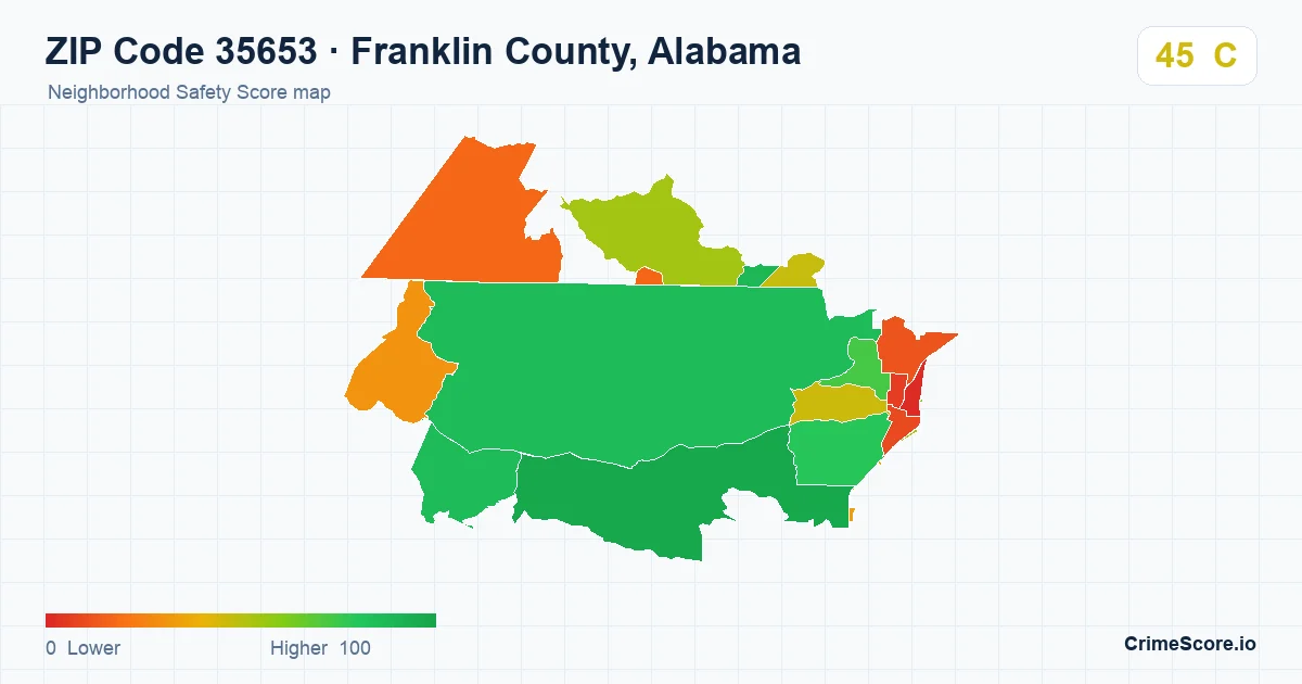 ZIP Code 35653 in Franklin County, Alabama neighborhood Safety Score map