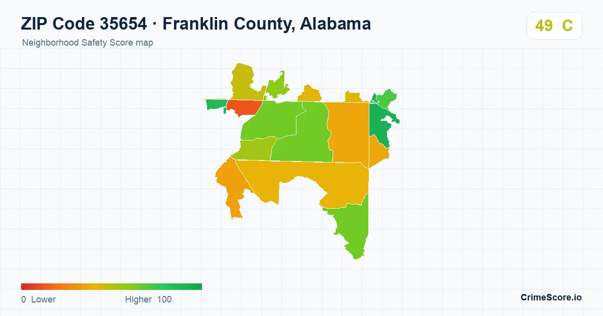 ZIP Code 35654 in Franklin County, Alabama neighborhood Safety Score map