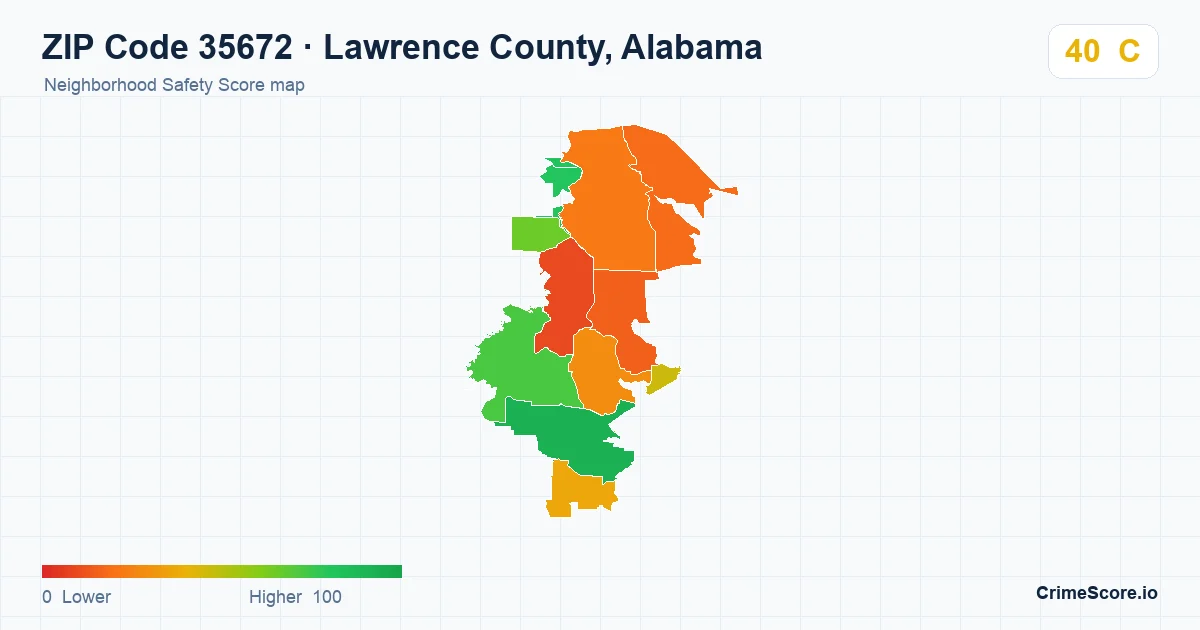 ZIP Code 35672 in Lawrence County, Alabama neighborhood Safety Score map