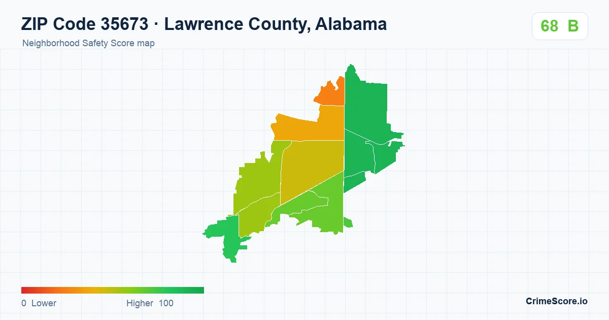 ZIP Code 35673 in Lawrence County, Alabama neighborhood Safety Score map