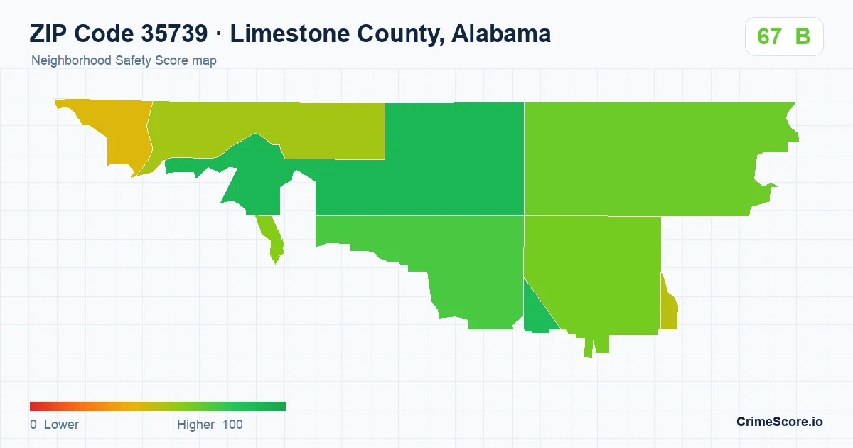 ZIP Code 35739 in Limestone County, Alabama neighborhood Safety Score map