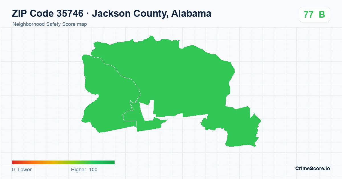 ZIP Code 35746 in Jackson County, Alabama neighborhood Safety Score map