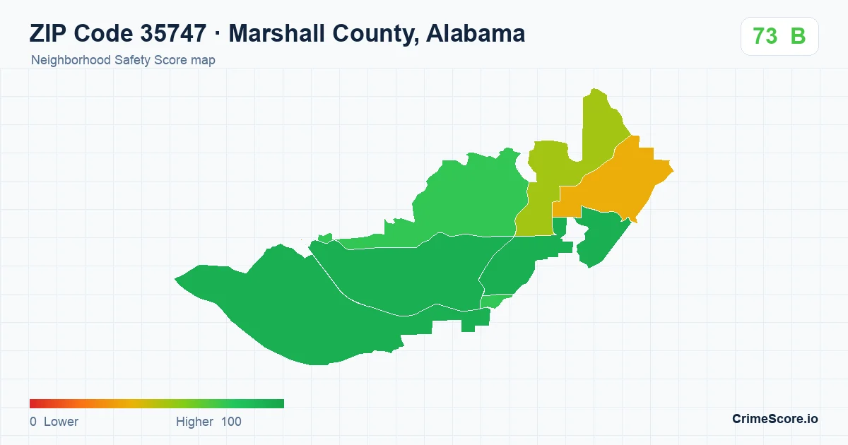 ZIP Code 35747 in Marshall County, Alabama neighborhood Safety Score map