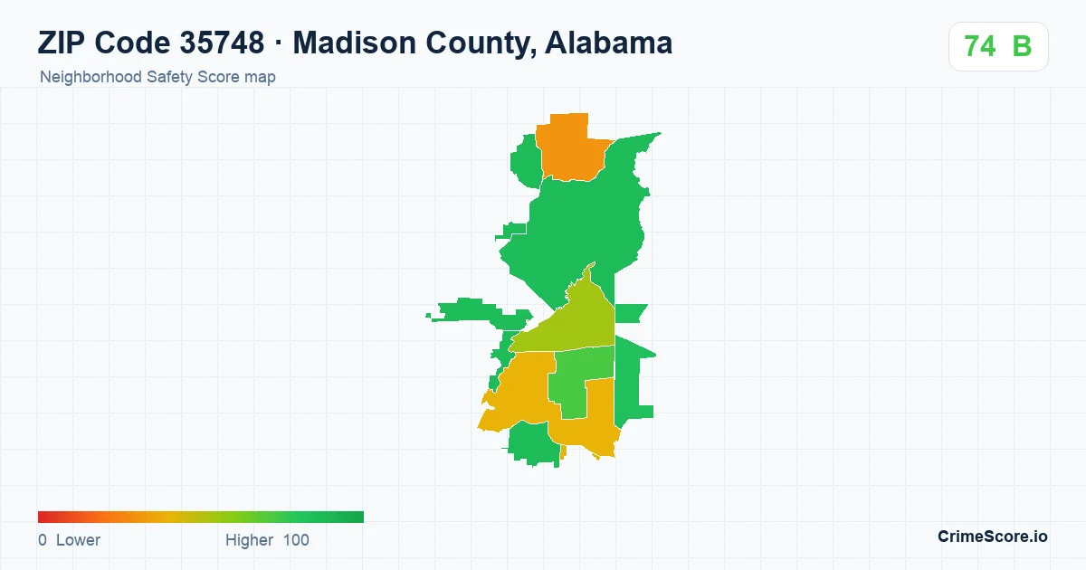 ZIP Code 35748 in Madison County, Alabama neighborhood Safety Score map
