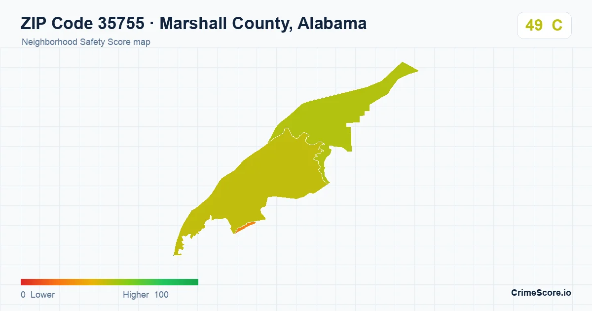ZIP Code 35755 in Marshall County, Alabama neighborhood Safety Score map