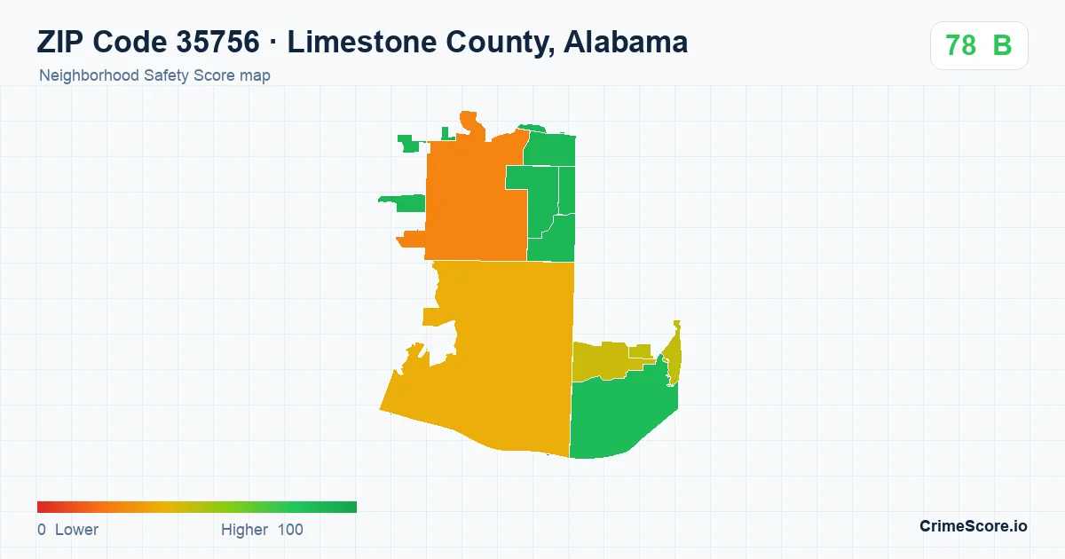 ZIP Code 35756 in Limestone County, Alabama neighborhood Safety Score map