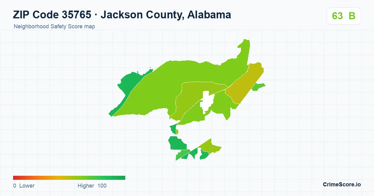 ZIP Code 35765 in Jackson County, Alabama neighborhood Safety Score map