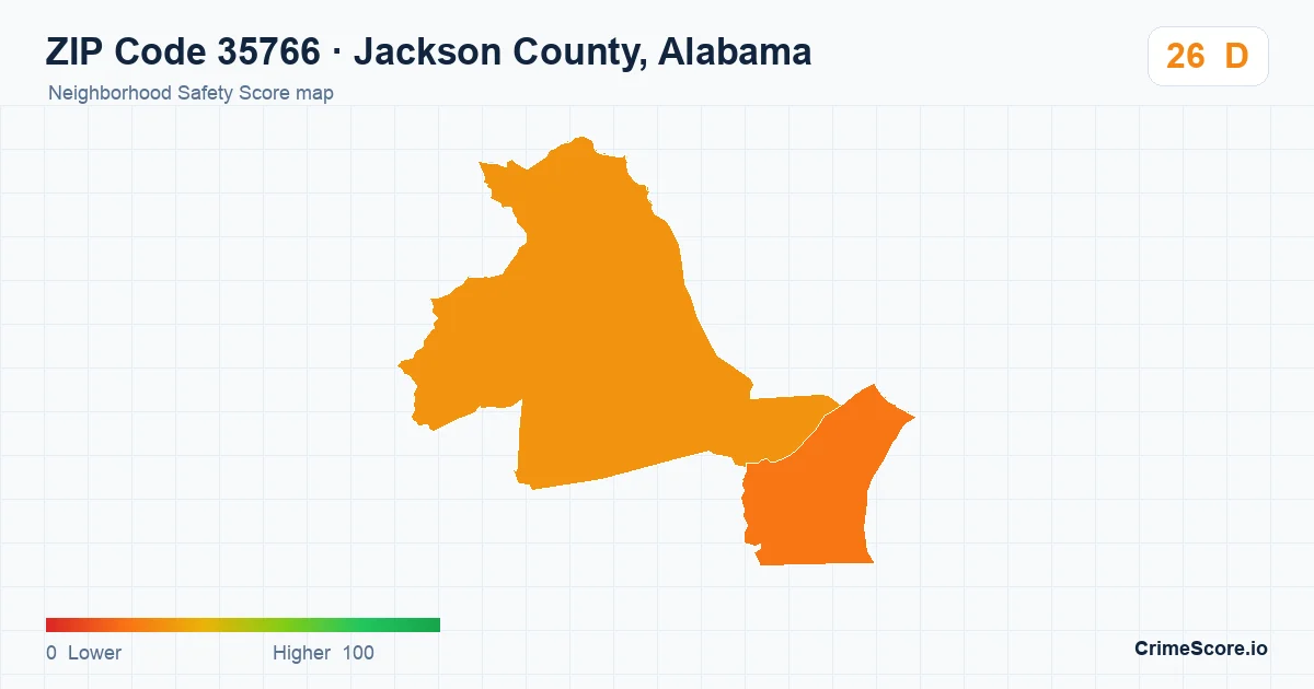 ZIP Code 35766 in Jackson County, Alabama neighborhood Safety Score map