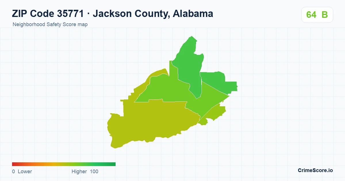 ZIP Code 35771 in Jackson County, Alabama neighborhood Safety Score map