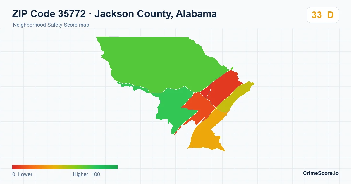 ZIP Code 35772 in Jackson County, Alabama neighborhood Safety Score map
