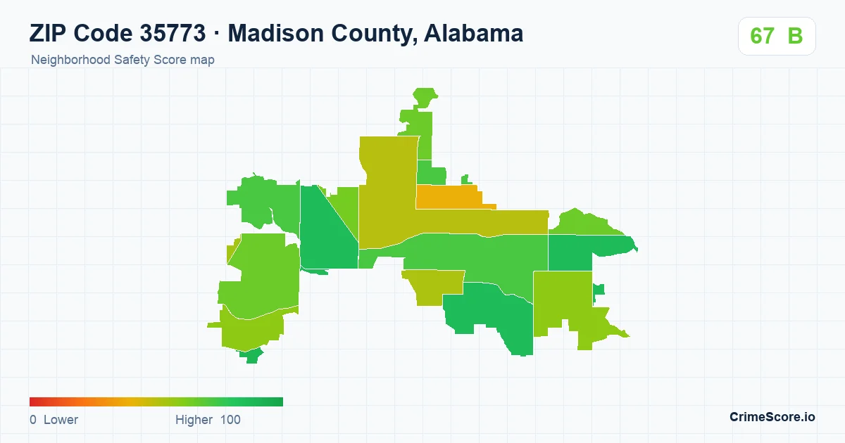 ZIP Code 35773 in Madison County, Alabama neighborhood Safety Score map