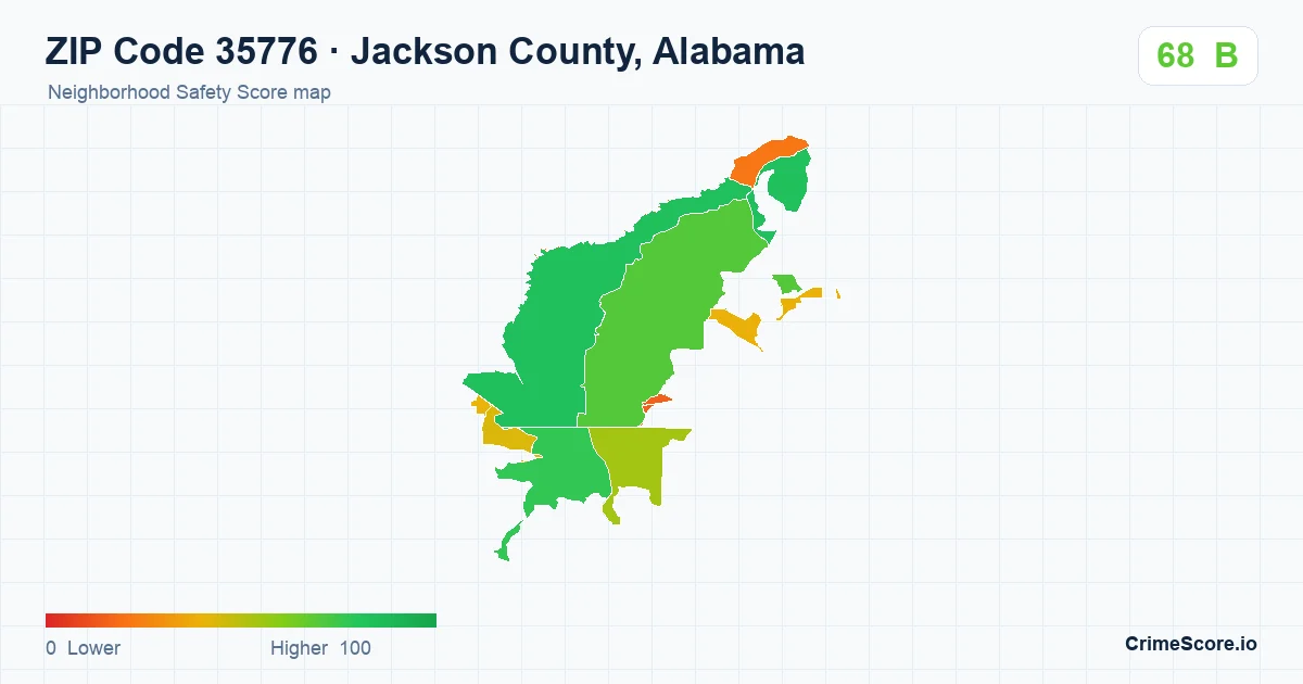 ZIP Code 35776 in Jackson County, Alabama neighborhood Safety Score map