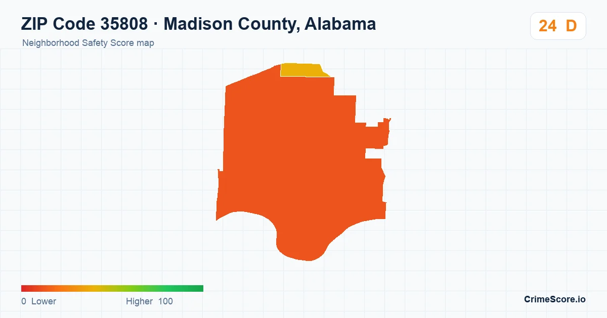 ZIP Code 35808 in Madison County, Alabama neighborhood Safety Score map